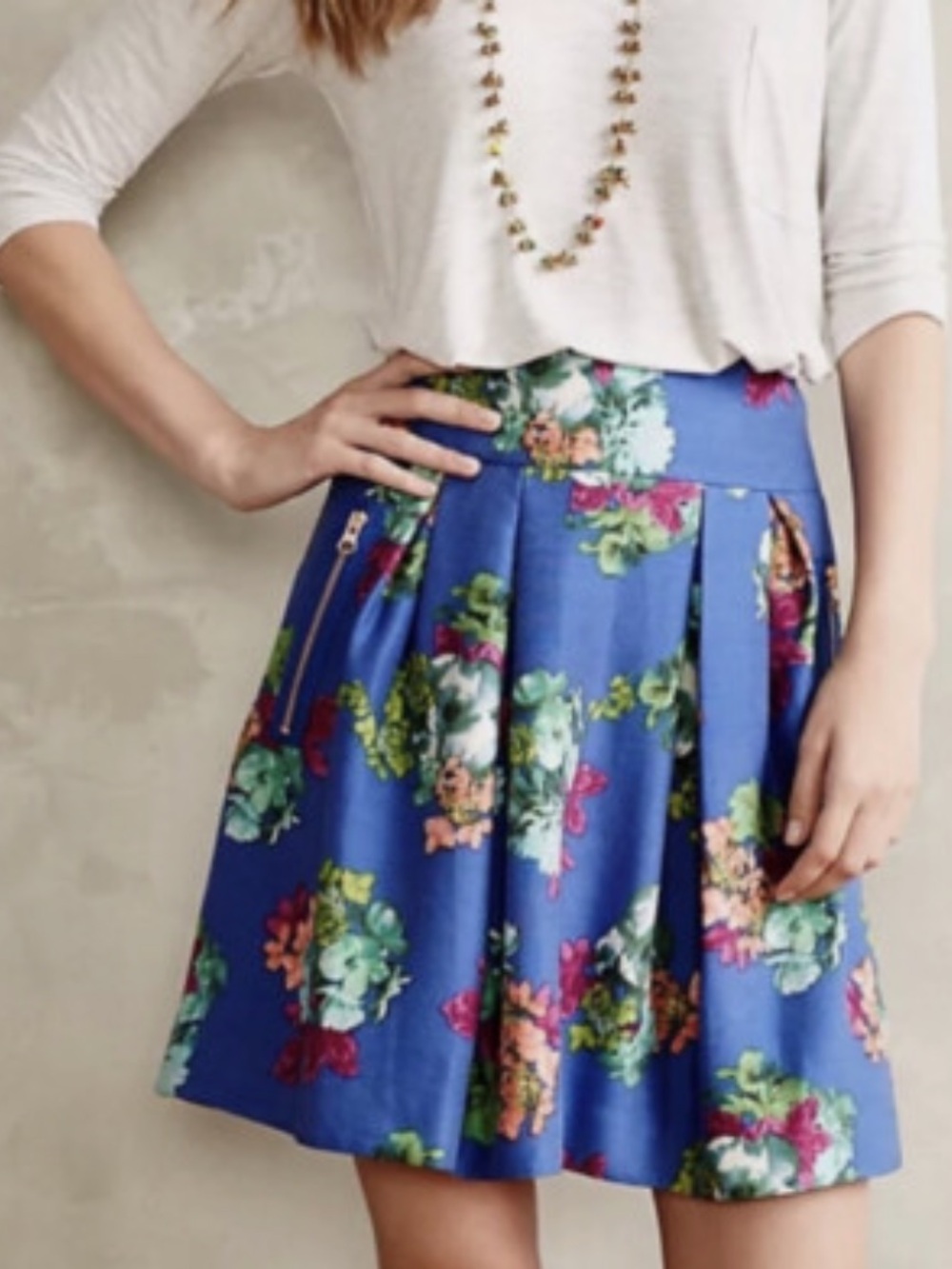 Anthropologie Maeve "Garden Days" Pleated Floral Mini Skirt